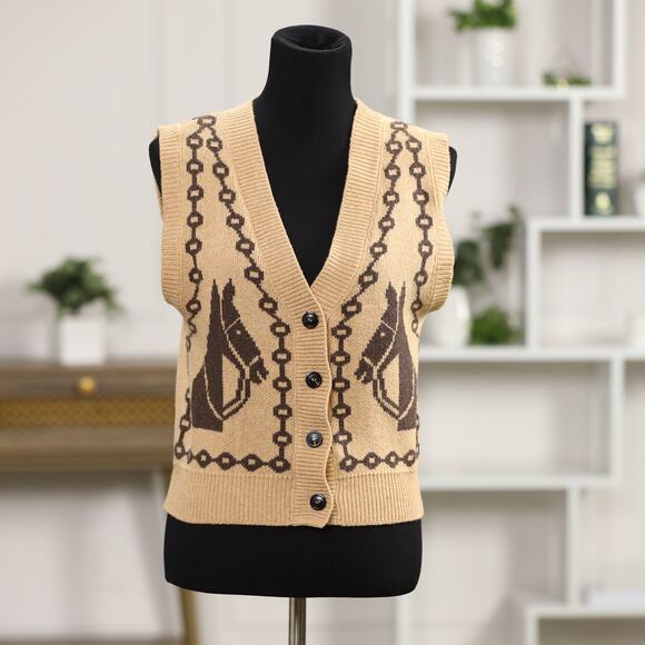 Anthropologie NWT Horse Jacquard Cardigan Vest XS Western Equestrian Boho Chic - Picture 4 of 14